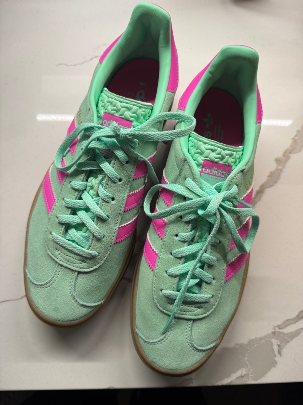 adidas wedge Women’s Mint Green & Hot Pink Suede Sneakers